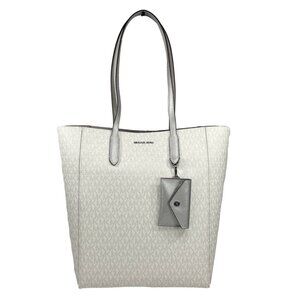 NEW Michael Kors Vincent With Card Case Large Tote Purse Bag Silver Leather PVC